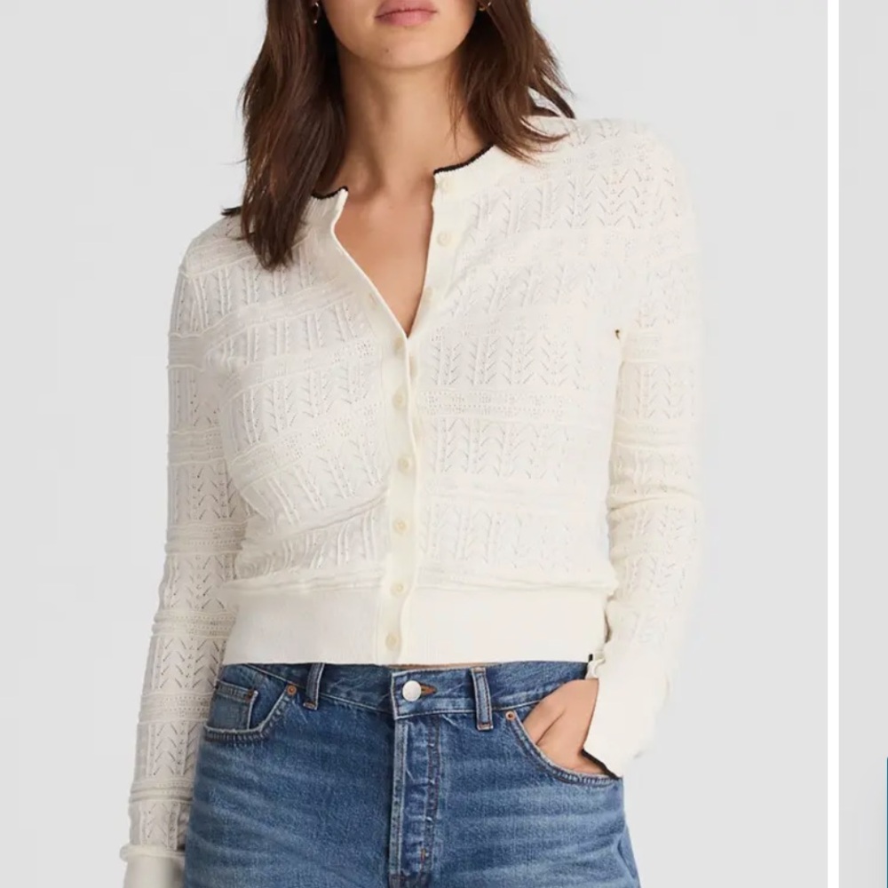 Madewell Cream Pointelle Cotton-Blend Cardigan